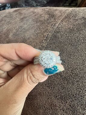 Silver Tone White Crystal Halo Bridal Ring - Unbranded